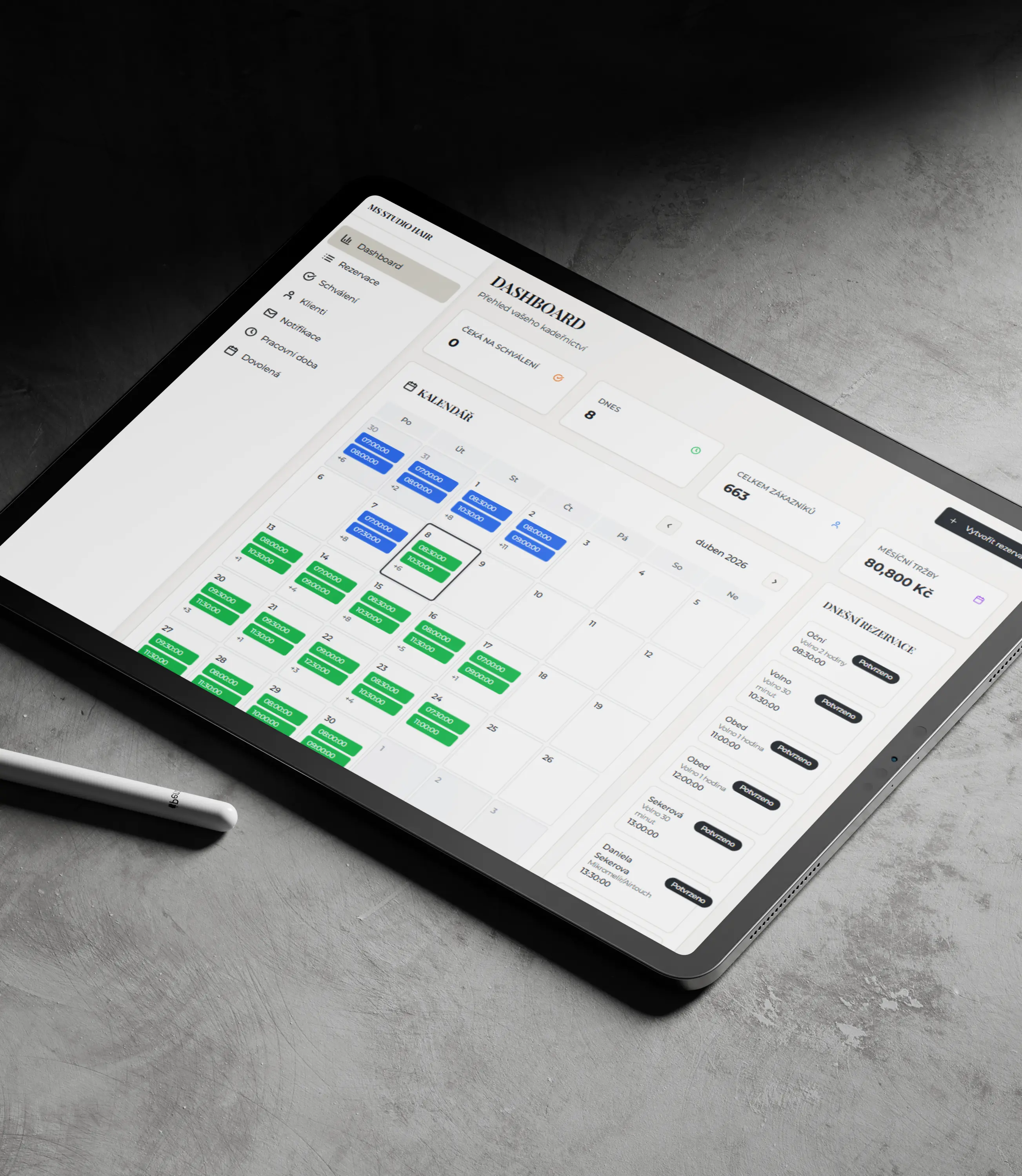 Náhled webu a rezervačního systému MS Studio Hair