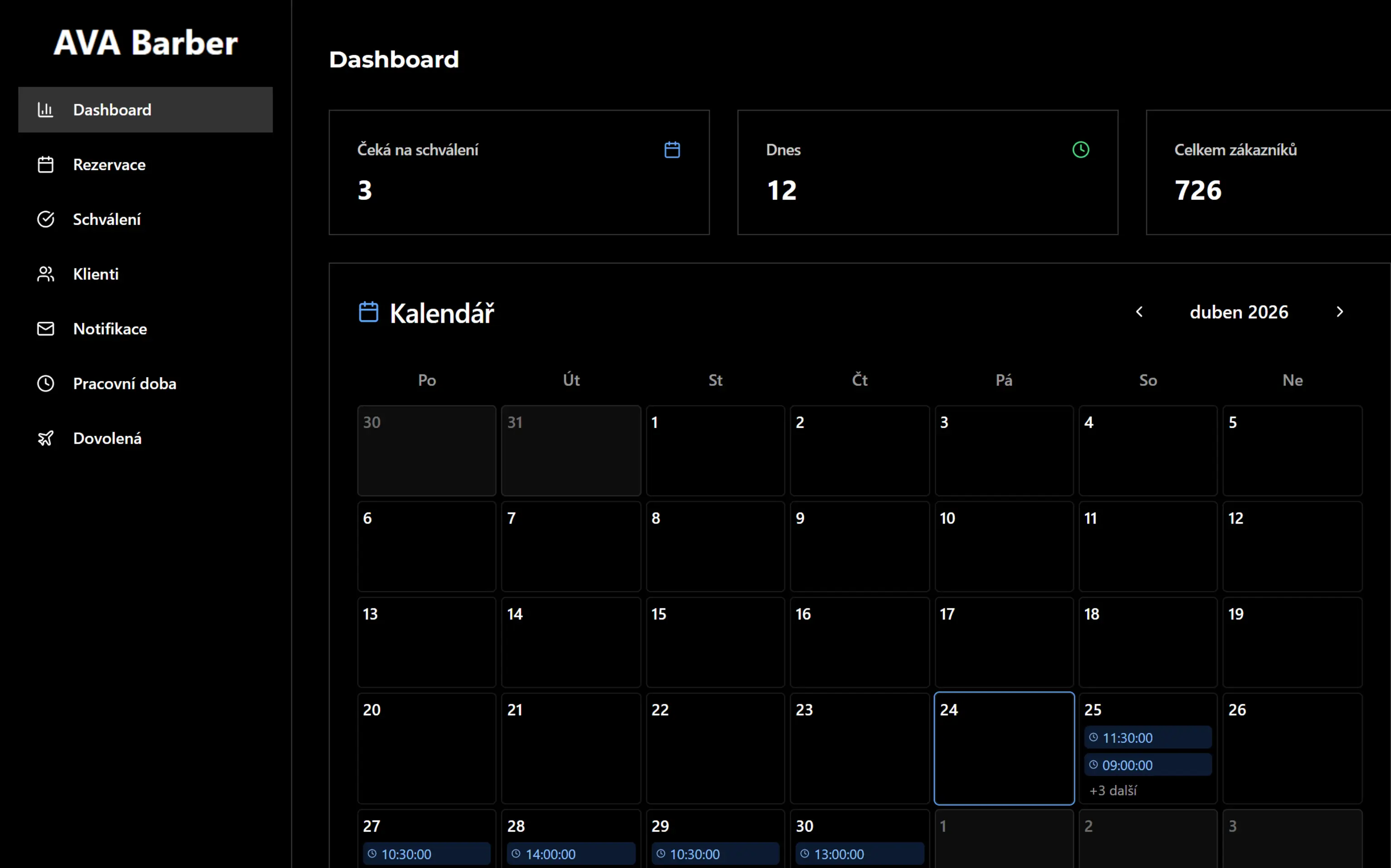 AVA Barber – rezervační rozhraní