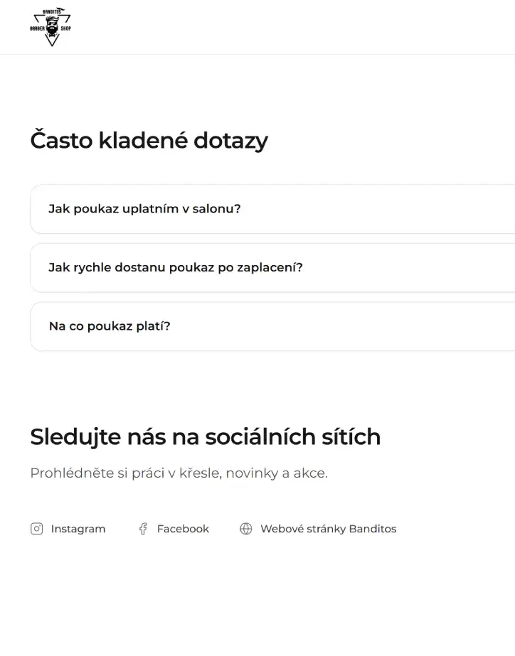 Banditos Barbershop – pokračování k platbě a přehled objednávky