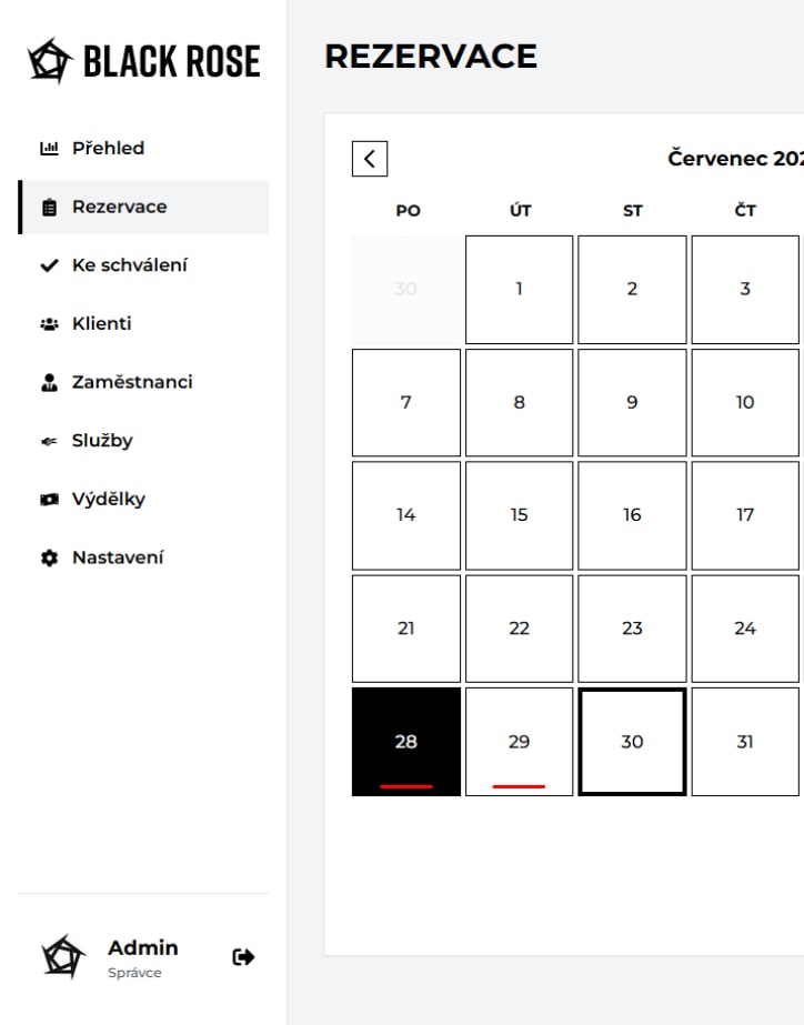 Black Rose Barbershop - rezervační rozhraní